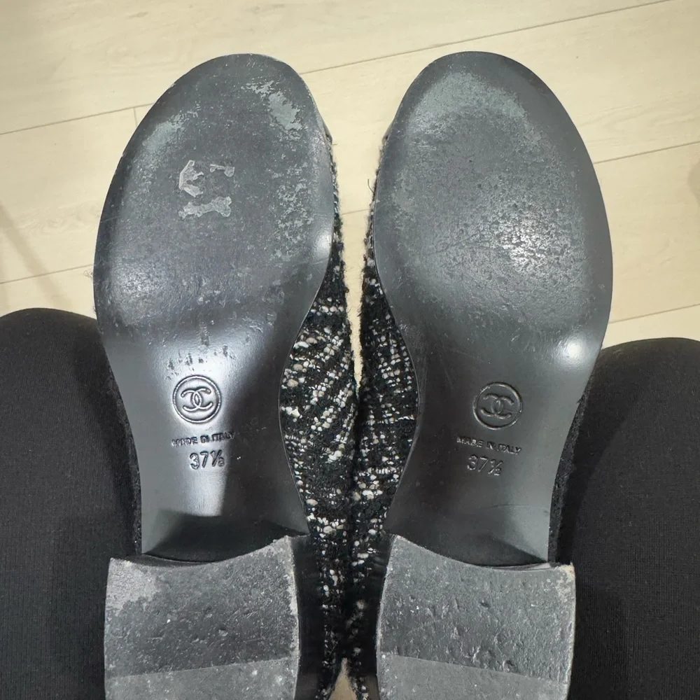 CHANEL Two Tone Tweed Boots 37.5